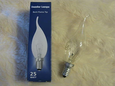 DAZZLER 10 x E14 25W Flame Tip Bent Candle CLEAR Lamp Light Bulb Dimmable SES Joblot