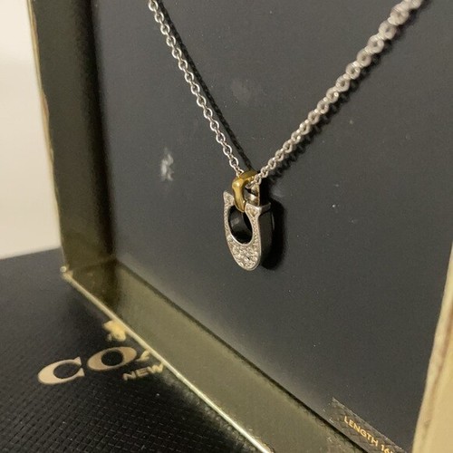 ๐ผ๐ผ Coach F54517 ๐ผ Pave Signature C Charm Necklace Silver Gold NEW AUTH ๐ผ BX - Picture 4 of 5
