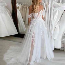 Sweetheart Wedding Dresses leaf Applique Button Sweep Train A-line Bridal Gowns