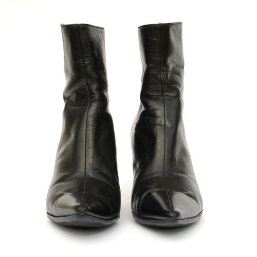JIMMY CHOO Black Leather Pointed Toe Back Zip Classic Ankle Boots Booties IT 37 - Picture 8 of 12