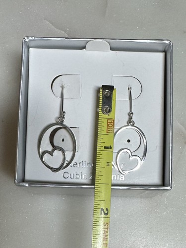 NIB 925 Sterling Silver Heart In Hoop Dangle Drop Earrings New - Picture 5 of 6