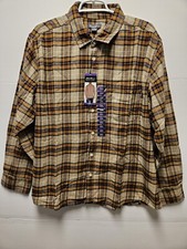 Eddie Bauer Men's Bristol Flannel Shirt Size: XXL Cotton Khaki Plaid Button Down