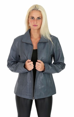 REAL leather easy fit biker jacket for womens Nicole blue classic leather coat - Picture 63 of 64