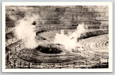 RPPC Blasting Bingham Canyon Copper Mine, Utah 1940s Postcard