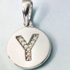 Natural Diamond Initial Y Accent Pendant Platinum Over Sterling Silver 0.05 ctw