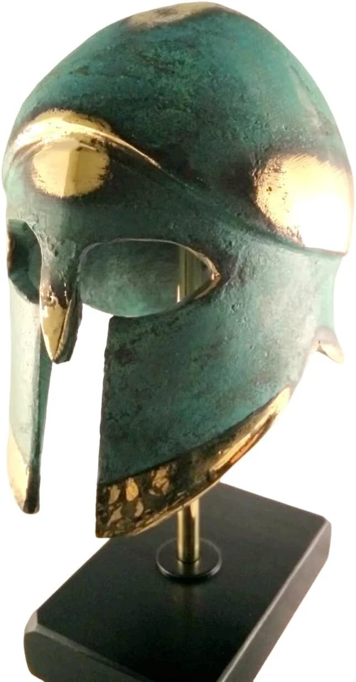 Casco corintio sobre una base antiguo museo griego bronce réplica 376-1 Foto 3 de 4