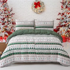 Christmas Duvet Cover Set Queen Size - 3 Pieces Xmas Tree Snowflake Pattern C...