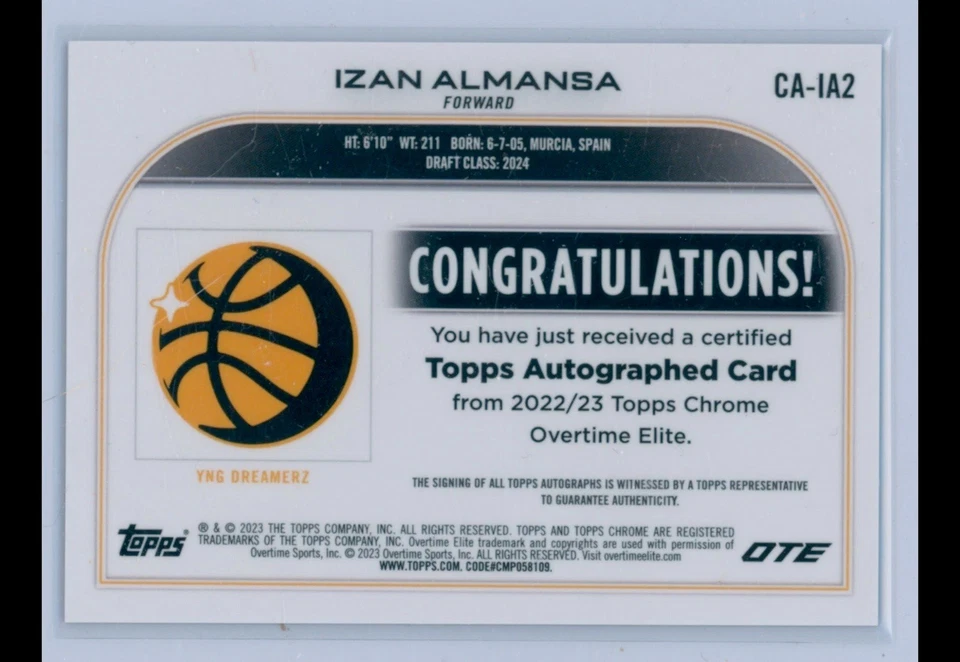 IZAN ALMANSA 2022-23 Topps Finest OTE Rookie Auto Gold Refractor /50 - Image 2 of 2