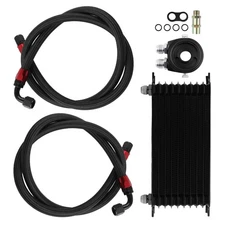 10-ROW AN10 Universal Engine Transmission Oil Cooler + Filter Adapter Hose Kit
