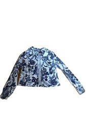 JONES NEW YORK Women s Floral Open Front Linen Blend Blazer Front Pockets XS