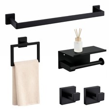 5-Piece Matte Black Bathroom Hardware Set, Stainless Steel Bath Towel Bar Set...