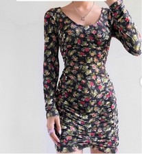 URBAN OUTFITTERS Dalton Ruched Mini Dress size XS Rose Floral NWOT Flawed