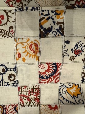 2 Yards Kantha-like Bold Block Pattern Patchwork Floral Suzani-like Linen Fabric
