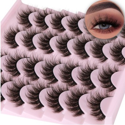14 Pairs Wispy Mink Lashes False Eye Lashes Natural Look 5D Volume 16mm Fake Eye