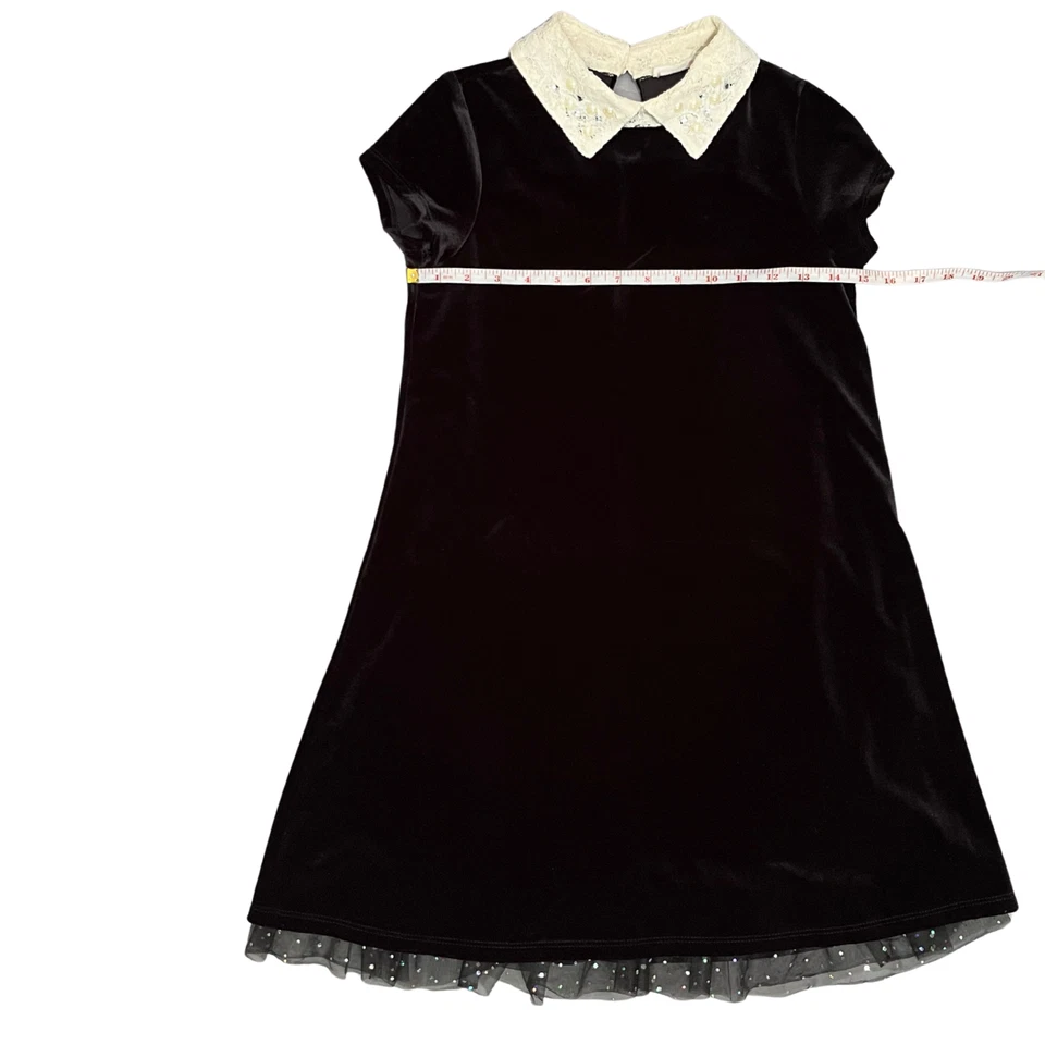 Knit Works Girls 12 Black Velvet Dress Pearl Lace Collar Holiday Christmas Party - Image 4 of 4