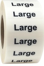Clothing Labels   Clear Size Strip Stickers with Black Text, 1.25 x 5 Large