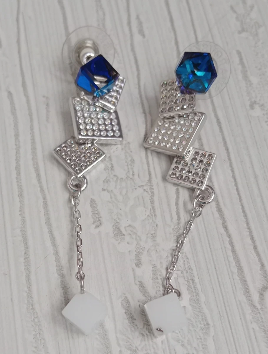 Orecchini In Argento 925 Pendenti Con Cristallo Royal Blu E Perla Bianca Centrale 1103591