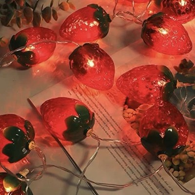 Strawberry Fruit Red LED String Lights 4.5ft Indoor Outdoor Use Battery Operated