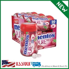 Mentos Pure Fresh Sugar-Free Chewing Gum with Xylitol, Strawberry, 50 Piece Bott