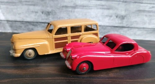 Vintage Dinky Toys #344 1947 Plymouth Estate Car Woody #157 Jaguar XK120 Red