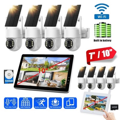 Solar Battery Powered Wireless Security Camera System Outdoor with WiFi Monitor