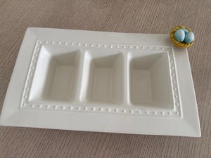 NORA FLEMING Pearl Dot 3-Section Divided 15” Garnish Dish with NF Easter Egg A39