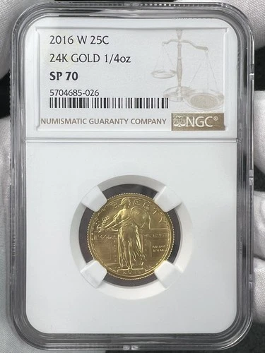 2016 Standing Liberty .25c Quarter 24k Gold 1/4 oz NGC SP70 Coin