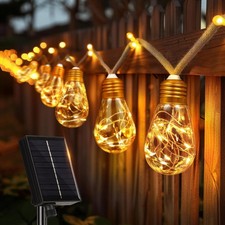 Solar Lichterkette Außen 8m Warmweiß 8 Modi Garten IP65 Deko Retro Hanfseil LED