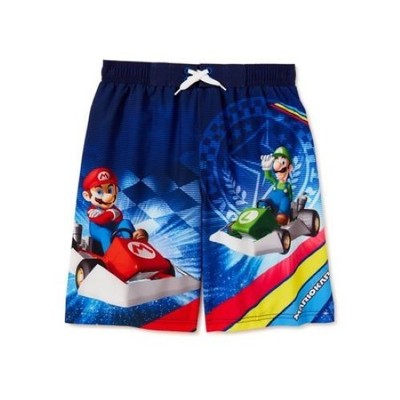 Nintendo Mario Kart Boys Swim Trunks Size XS 4/5 Blue Luigi Mario