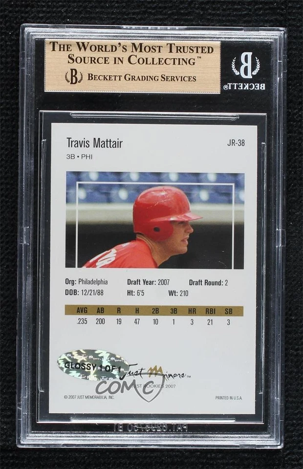 2007 Just Minors Rookies Silver Glossy 1/1 Travis Mattair BGS 9.5 GEM MINT - Image 2 of 2