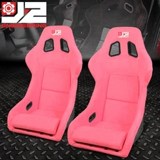2X J2 UNIVERSAL FIBERGLASS PINK FABRIC FIXED POSITION BUCKET RACING SEATS LARGE