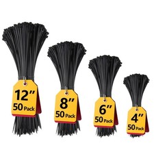 Cable Ties Black 12 8 6 4 inch 200 Pack UV Resistant Outdoor Use