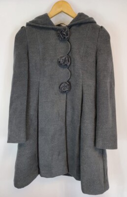 Rothschild Gray Hooded Rosette Buttons Dark Charcoal Coat Rothschild Gray Hooded Rosette Buttons Dark Charcoal Coat