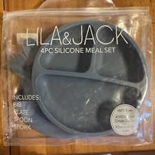 LILA  JACK BABY 4 pc. SILICONE MEAL SET BPA FREE FOOD GRADE SILICONE BLUE - NIP