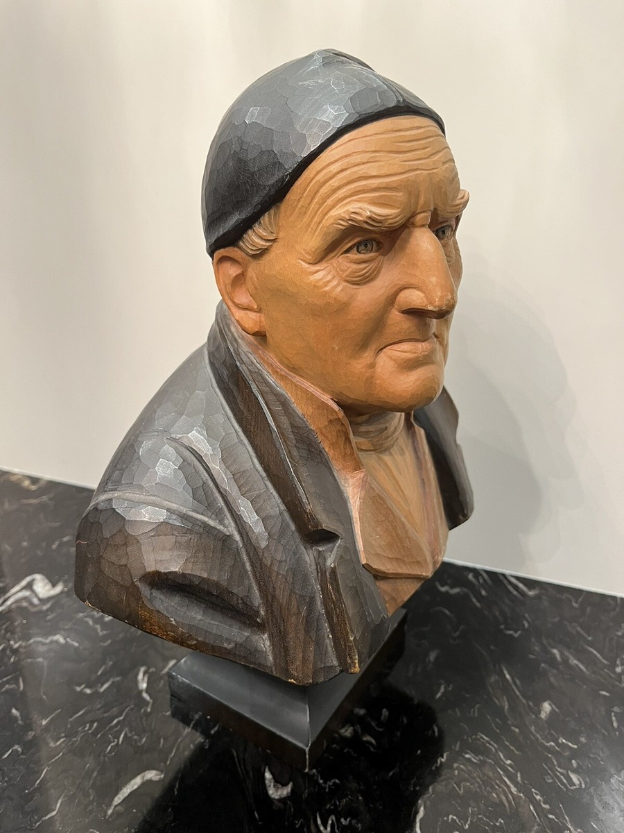 Vintage SWISS Hans Huggler Wyss LARGE Hand Carved Wood BUST OLD
