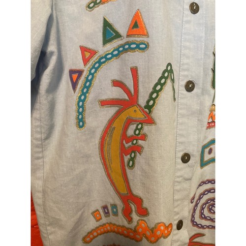 Vintage KWBL Damen Baumwollmischung Shirt tragbare Kunst handbemalt Southwest Medium USA - Bild 8 von 12