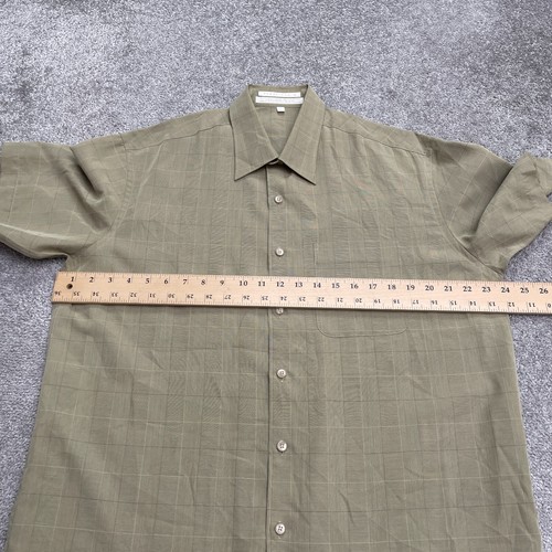 Perry Ellis Vintage 90's Rayon Blend Shirt Mens Large Olive Green Plaid MK2302 - Picture 5 of 9