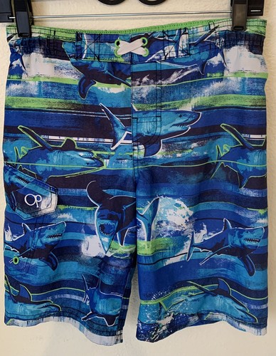 OP OCEAN PACIFIC BOYS YOUTH SIZE M (8) SWIM SHORTS TRUNKS MESH LINED SHARKS - Picture 4 of 5