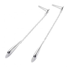 Women Girl Silver Plated Water-Drop Dangle Tassel Stud Earrings Chain PE27