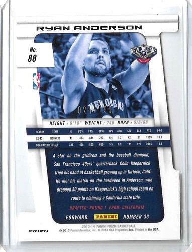 2013-14 Panini Prizm Ryan Anderson Die-Cut Light Blue Prizm #88 Pelicans /199 - Picture 6 of 8