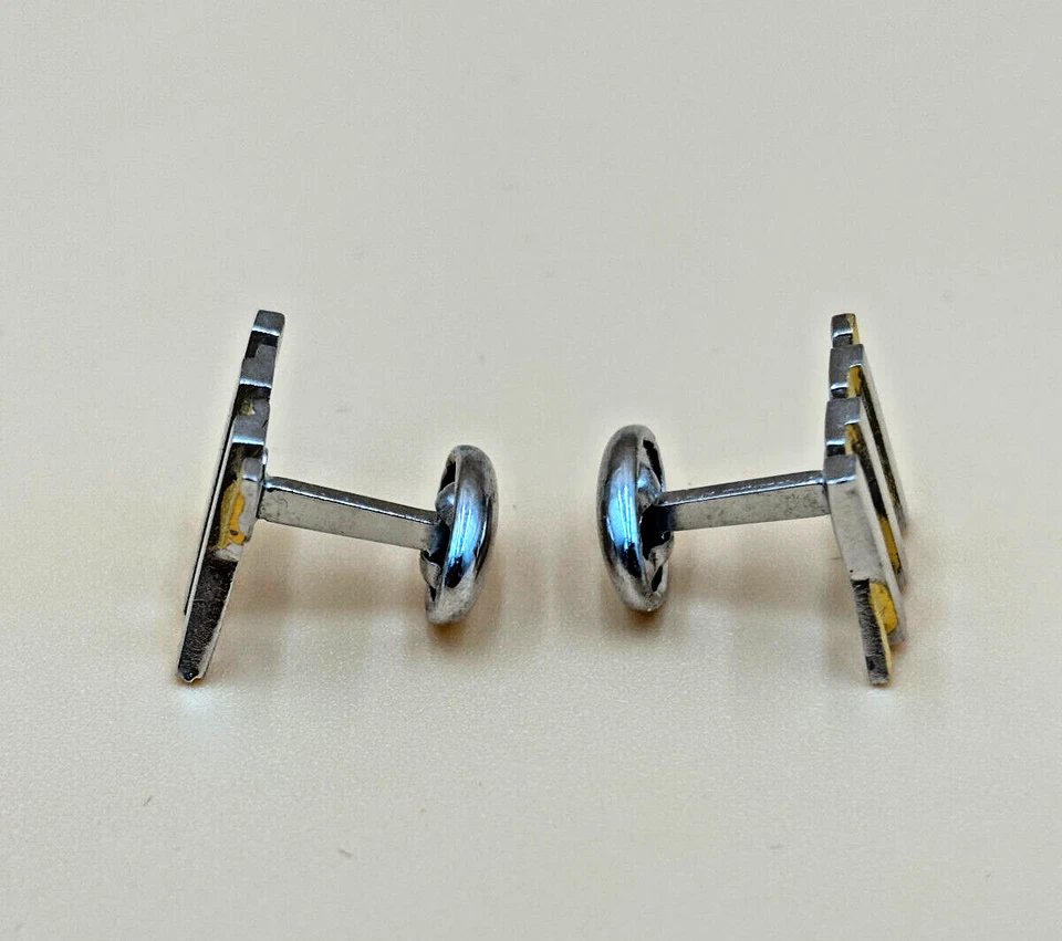 Pierre Cardin Cufflinks Vintage 1960s XXX Design Two-Toned Gold & Silver W/Box - Image 4 of 4
