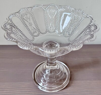 1880 s Bryce Walker Co Beaded Oval & Scroll Compote EAPG Hearts Comport 7.5 H