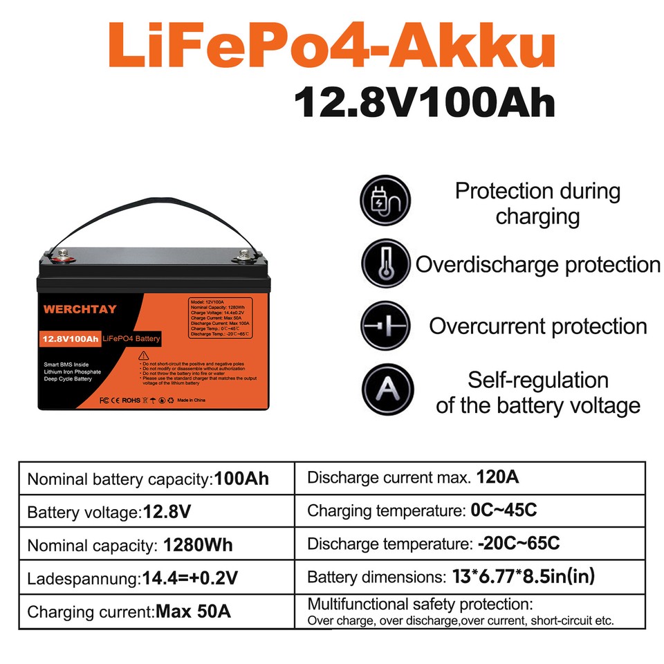 Batterie LiFePO4 12V 100Ah Power Queen - Bluetooth, Marine/camping, 1280Wh, Charge Rapide 100A Max