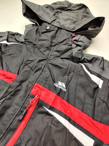 Trespass Tech Perf. Men's 2XS Black/Red/White Full Zip Waterproof Hooded Jacket - Picture 2 of 10