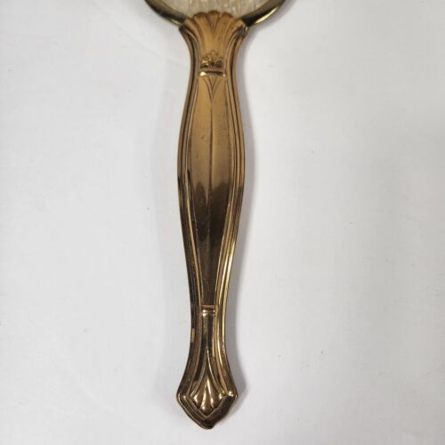 Cepillo de cabello de mano vintage tocador patrón de hoja enchapado en oro - Imagen 4 de 5