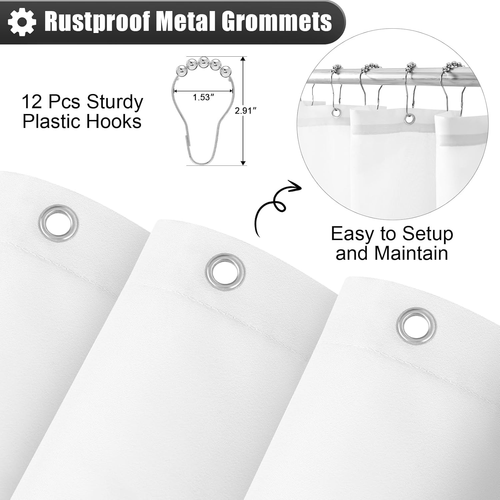 Luxury Black and Grey Ombre Shower Curtain Sets with 12 Hooks, Waterproof and Wa - Picture 5 of 9