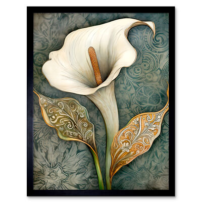 William Morris Stil Jugendstil Calla Lilie Blume gerahmter Wandkunstdruck 9 x 7 Zoll