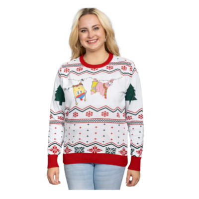 Womens Hanging Lights SpongeBob and Patrick Christmas Sweater Holiday Pullover