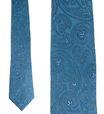 Marc Anthony Teal Blue Woven Paisley Design Silk Tie Necktie