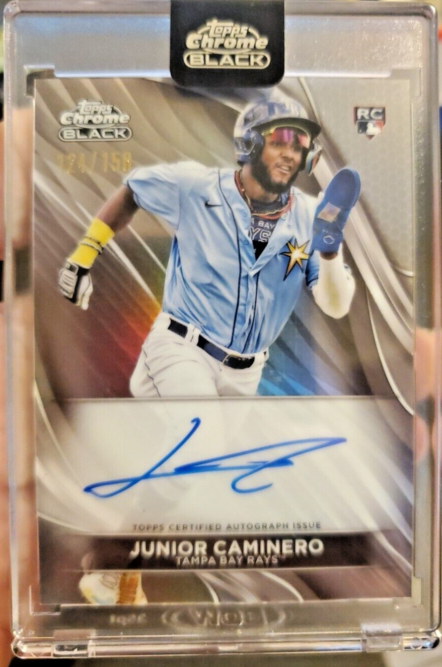 Junior Caminero 2024 Topps Chrome Black Rookie Auto Refractor /150 RC #CBA-JCA